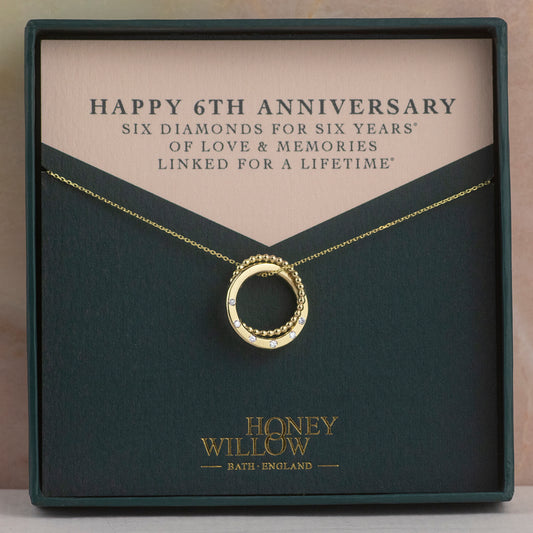6th Anniversary Necklace - 6 Diamonds for 6 Years - 9kt Gold