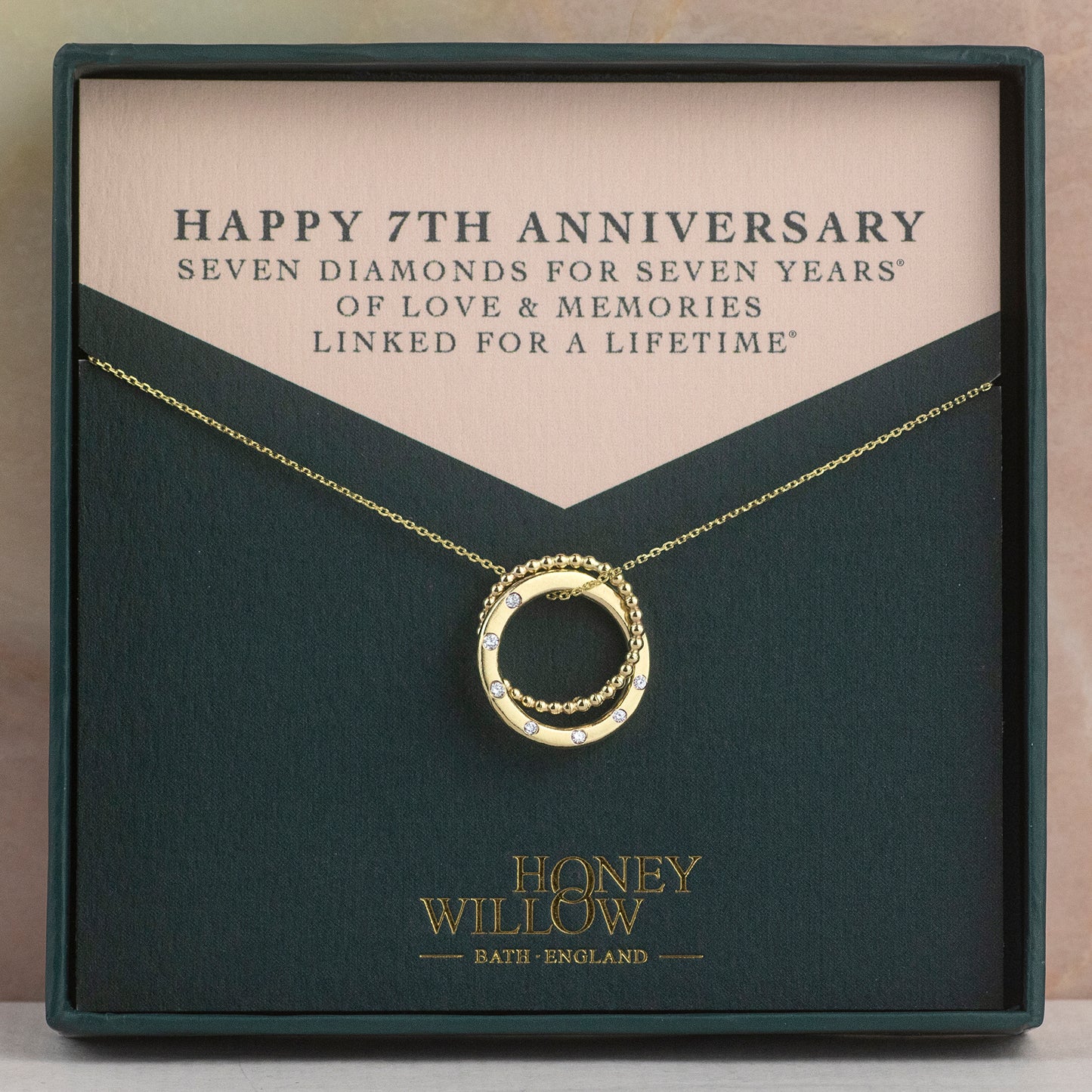 7th Anniversary Necklace - 7 Diamonds for 7 Years - 9kt Gold
