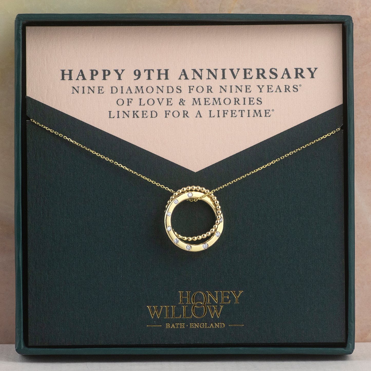 9th Anniversary Necklace - 9 Diamonds for 9 Years - 9kt Gold