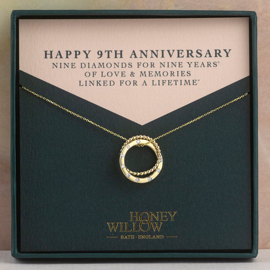 9th Anniversary Necklace - 9 Diamonds for 9 Years - 9kt Gold
