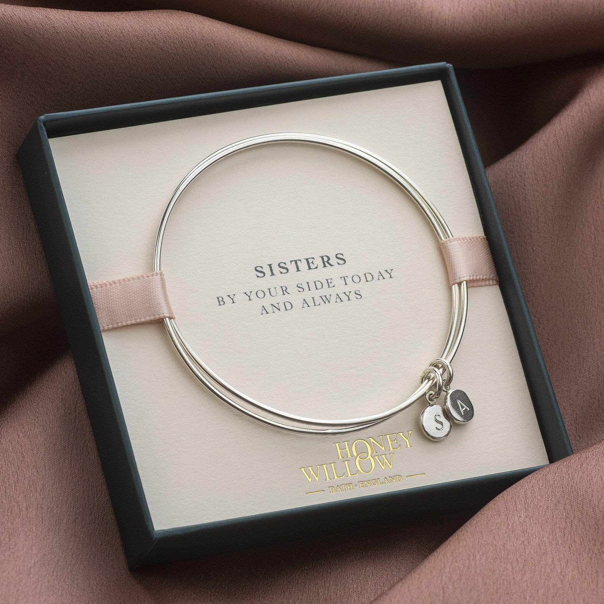 Gift for Bride from Sister - Double Linked Bangle with Initials - Linked for a Lifetime