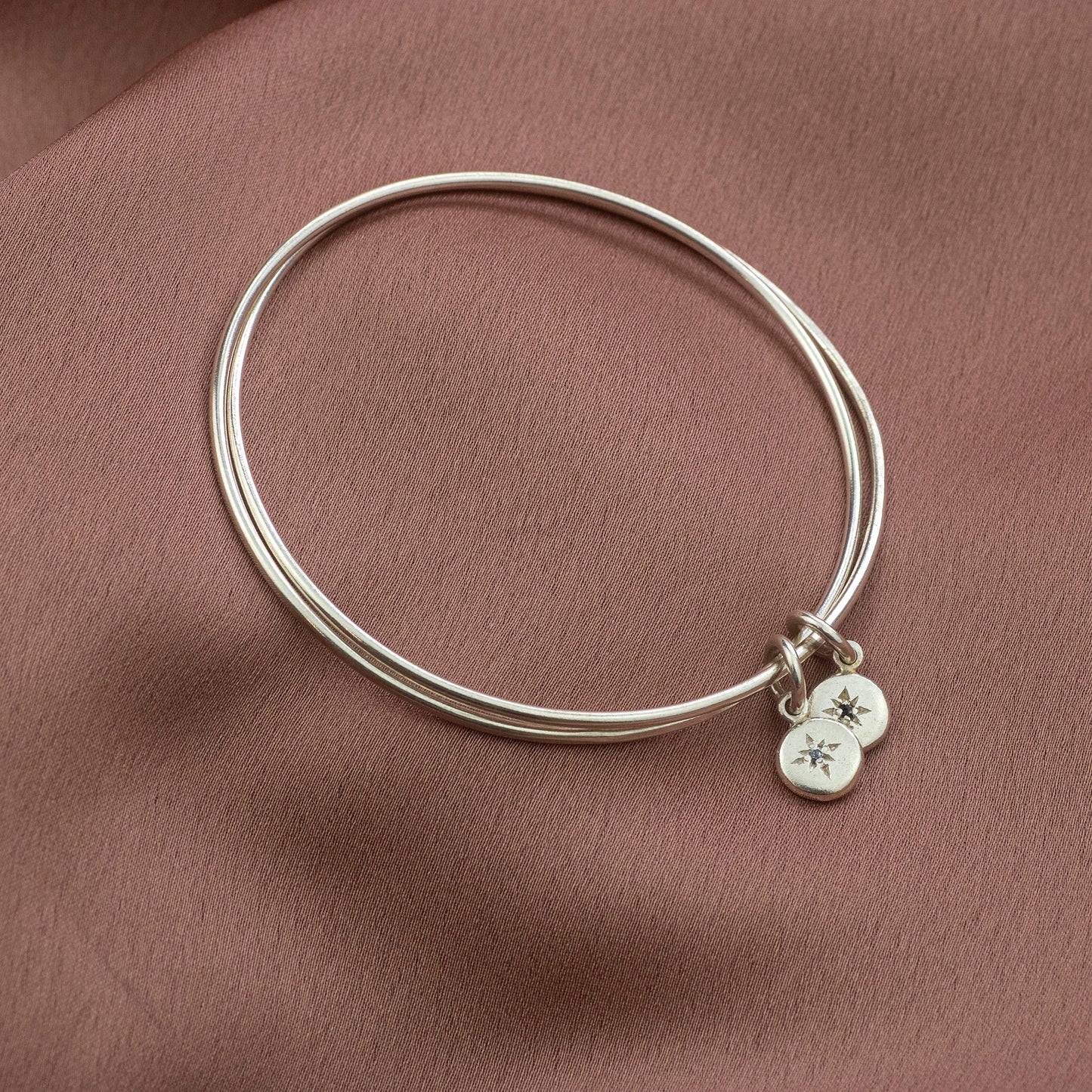 Gift for Bride from Sister - Double Linked Birthstone Bangle - Silver