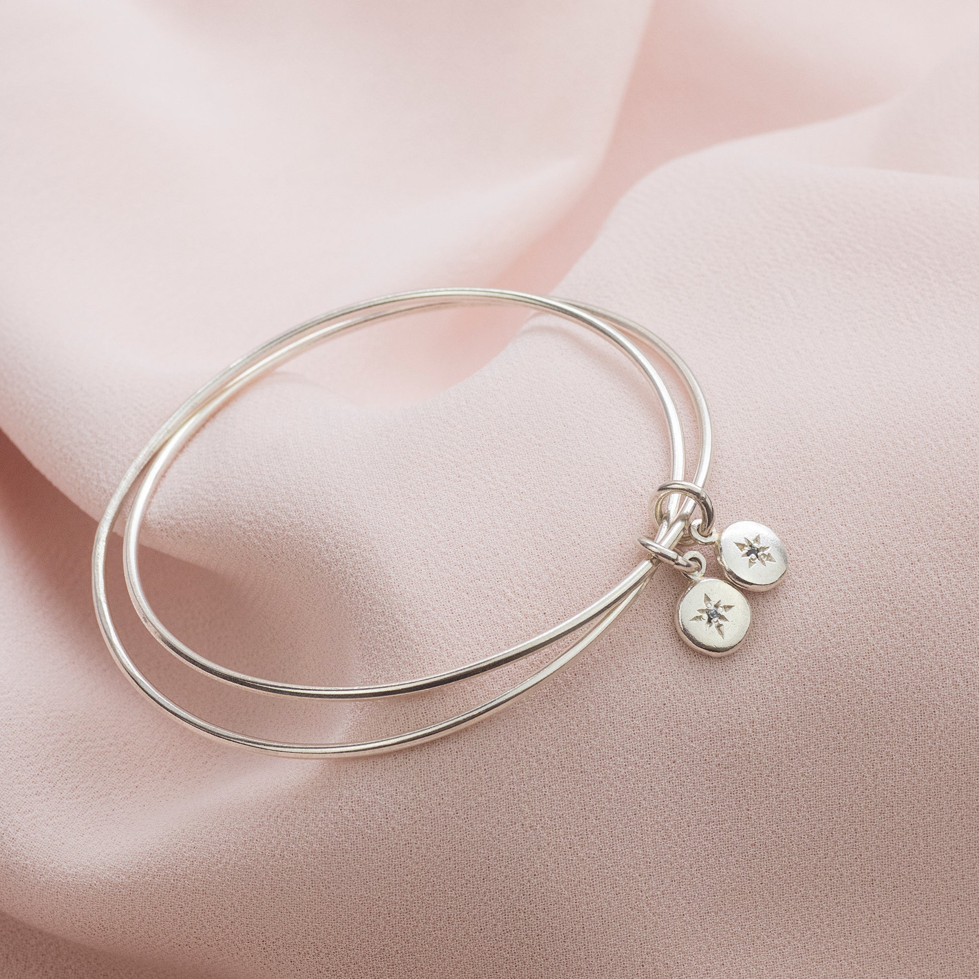 Personalised Aunt & Niece Bracelet - Double Linked Birthstone Bangle - Silver