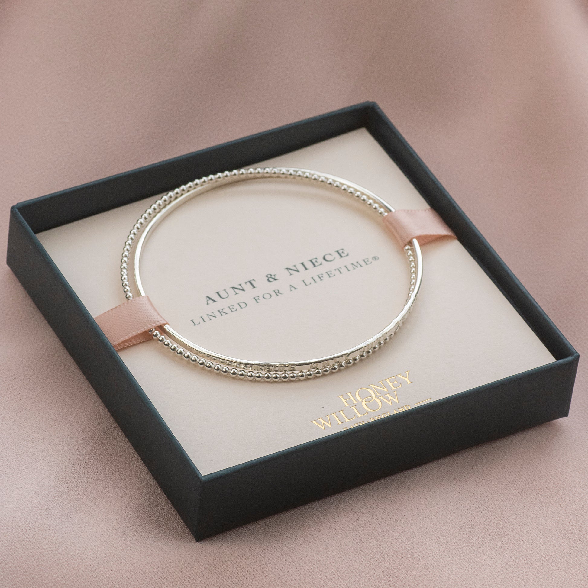 Personalised Gift for Niece - Double Linked Bangle - Aunt & Niece - Silver