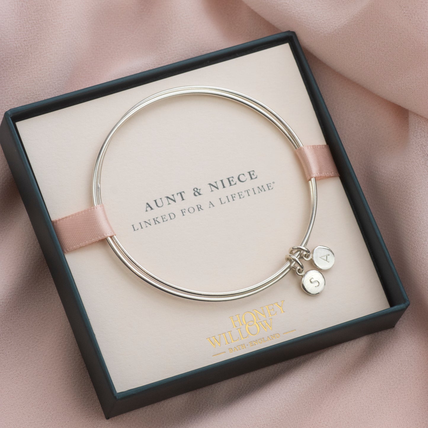 Personalised Aunt & Niece Bracelet - Double Linked Bangle - Linked for a Lifetime