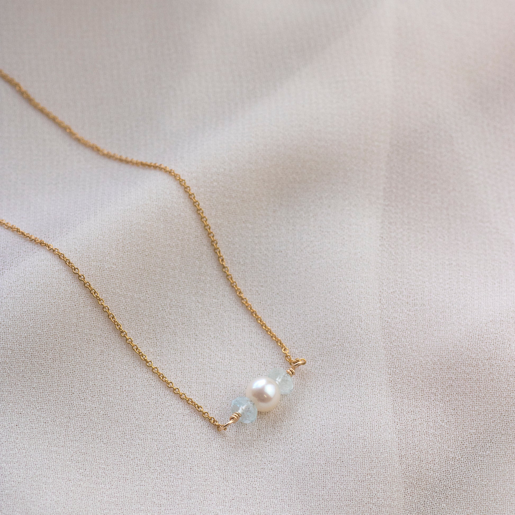 Wedding Day Gift for Bride - Blue Topaz and Pearl Necklace