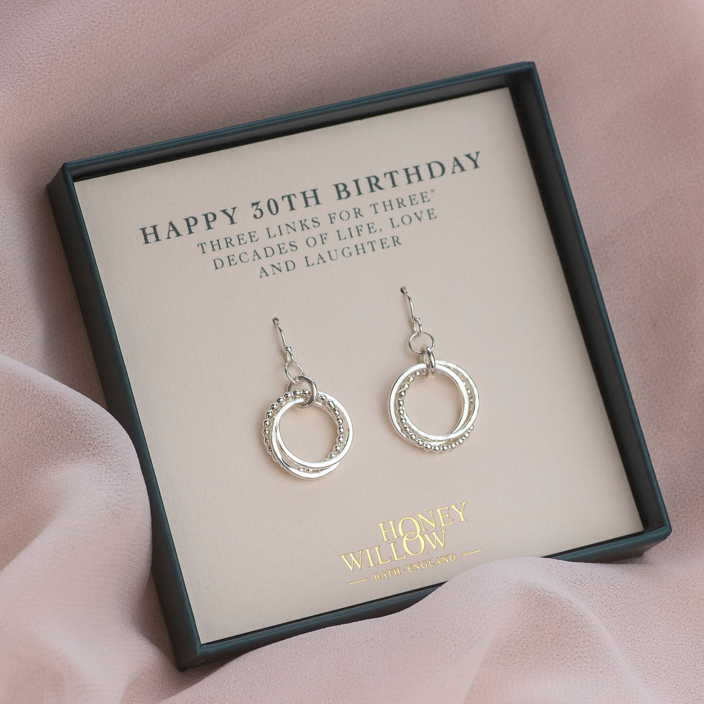 30th Birthday Earrings - 3 Links for 3 Decades - Silver
