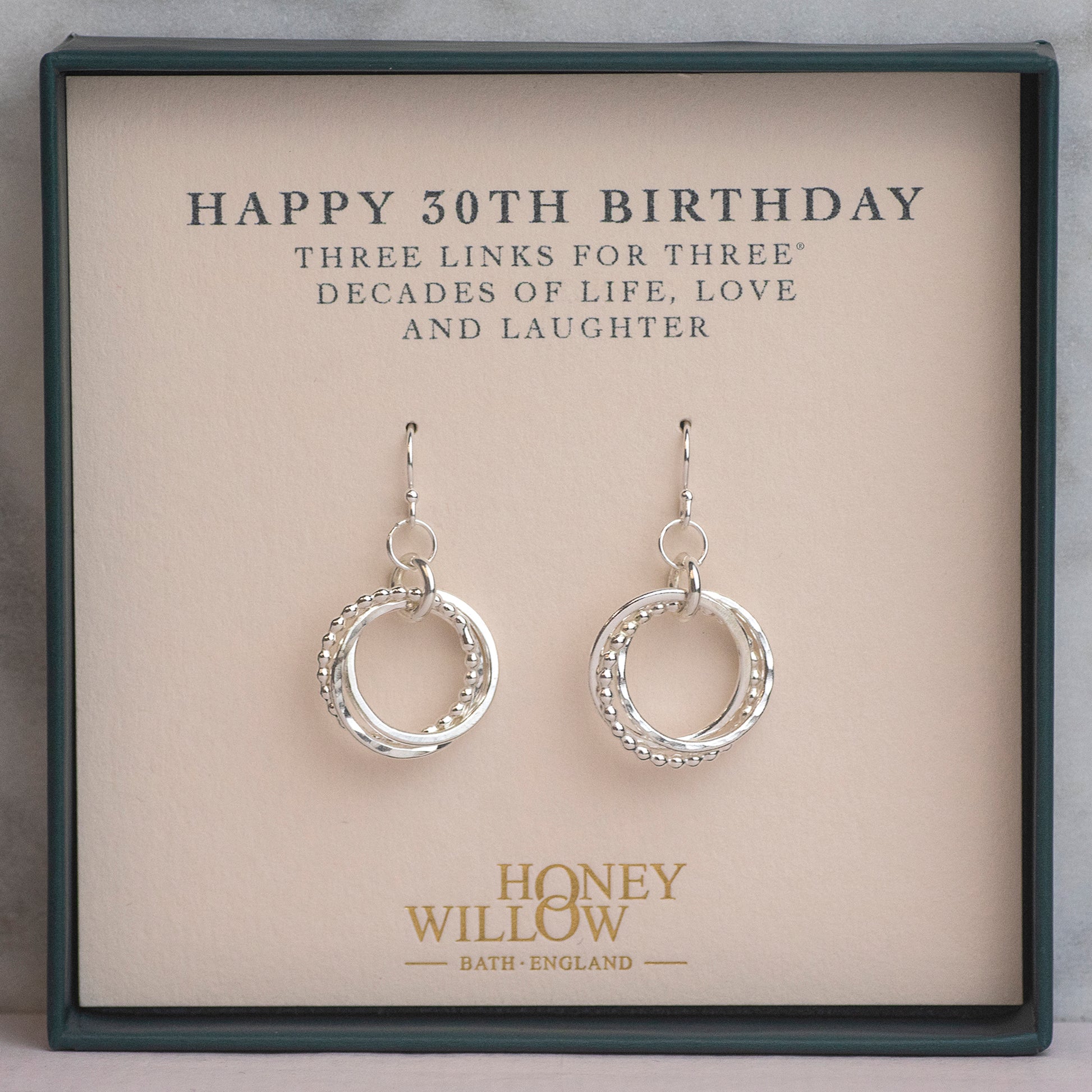 30th Birthday Earrings - Petite Silver - 3 Links for 3 Decades Earrings