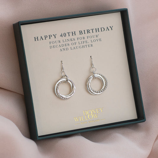 40th Birthday Earrings - Petite Silver - 4 Links for 4 Decades Earrings