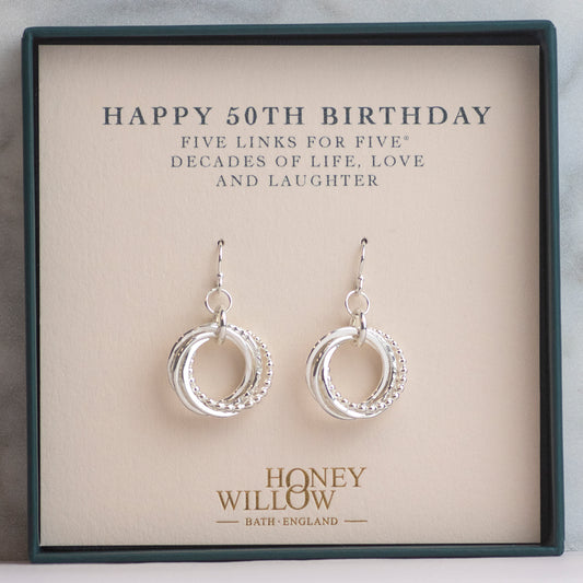 50th Birthday Earrings - The Original 5 Links for 5 Decades Earrings - Petite Silver