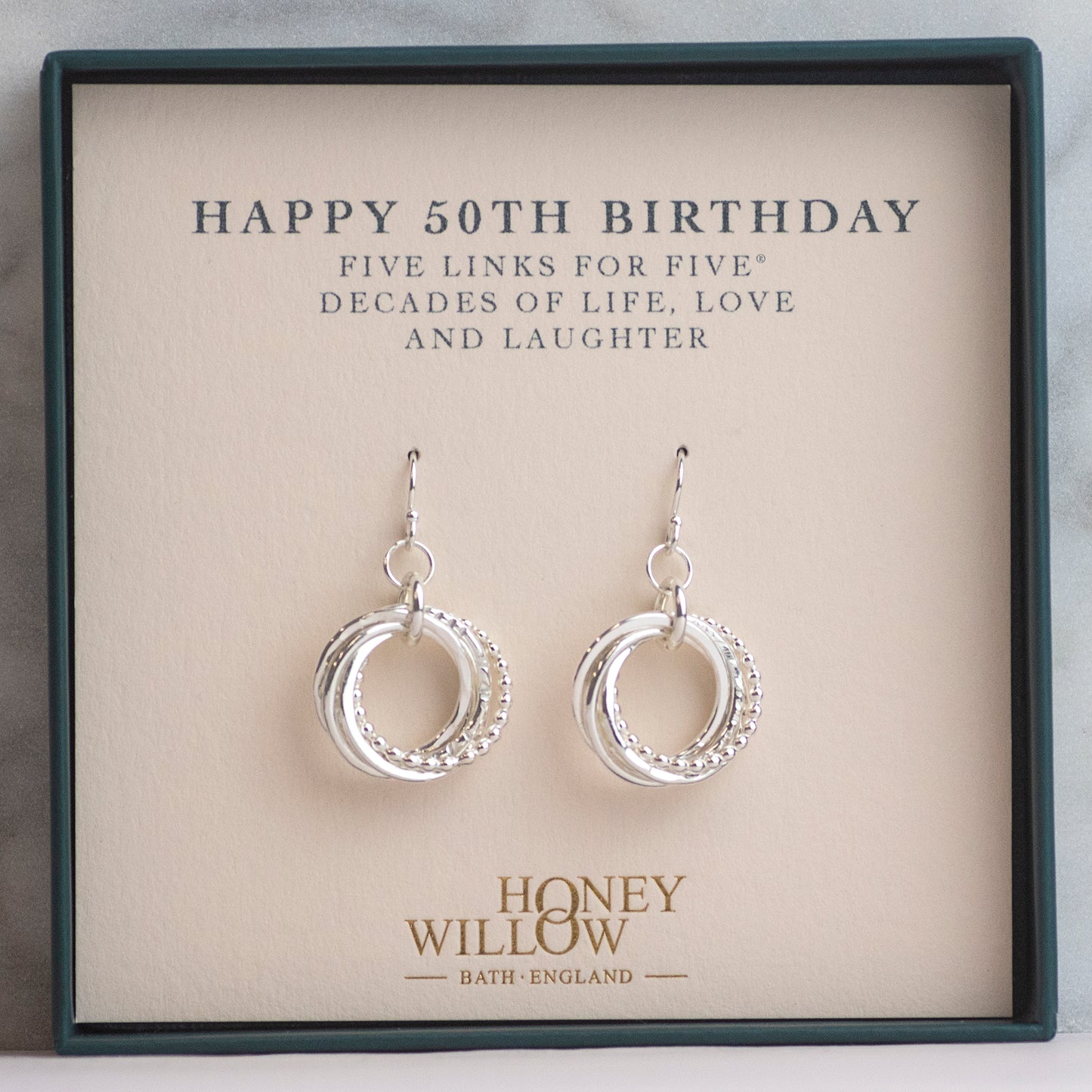 50th Birthday Earrings - 5 Links for 5 Decades Earrings - Silver