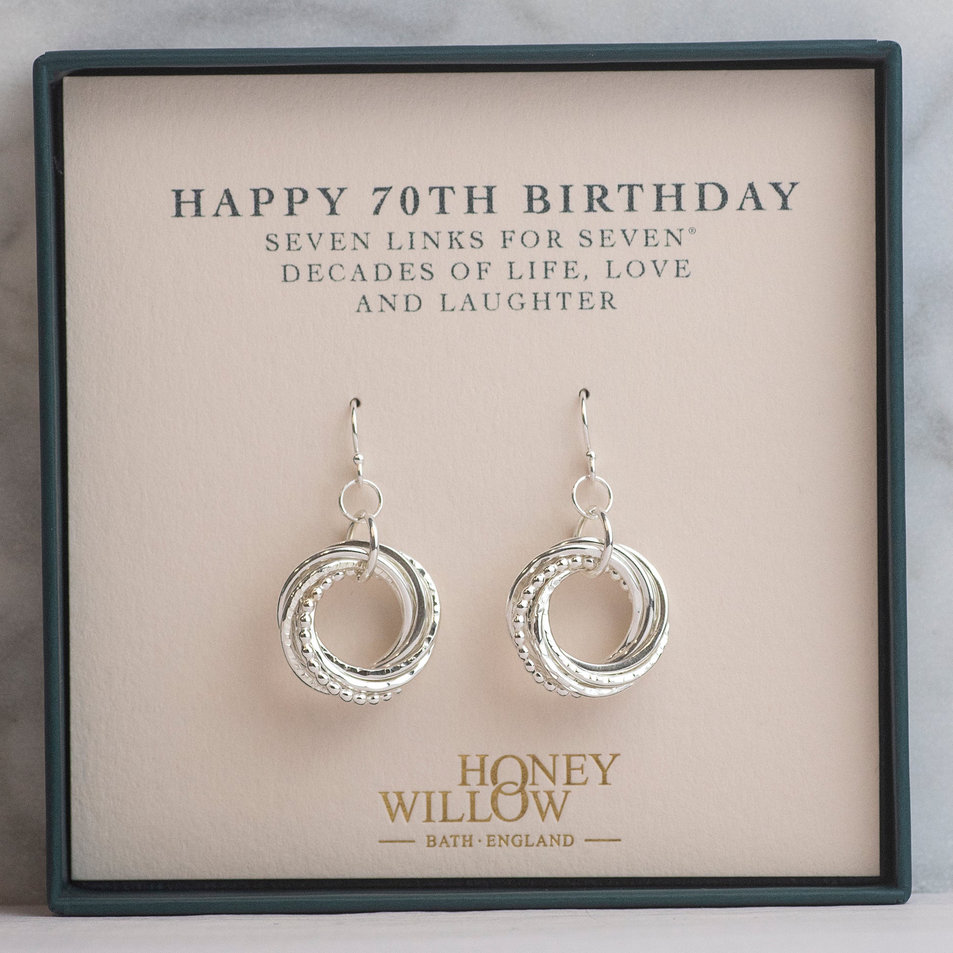 70th Birthday Earrings - 7 Links for 7 Decades - Silver