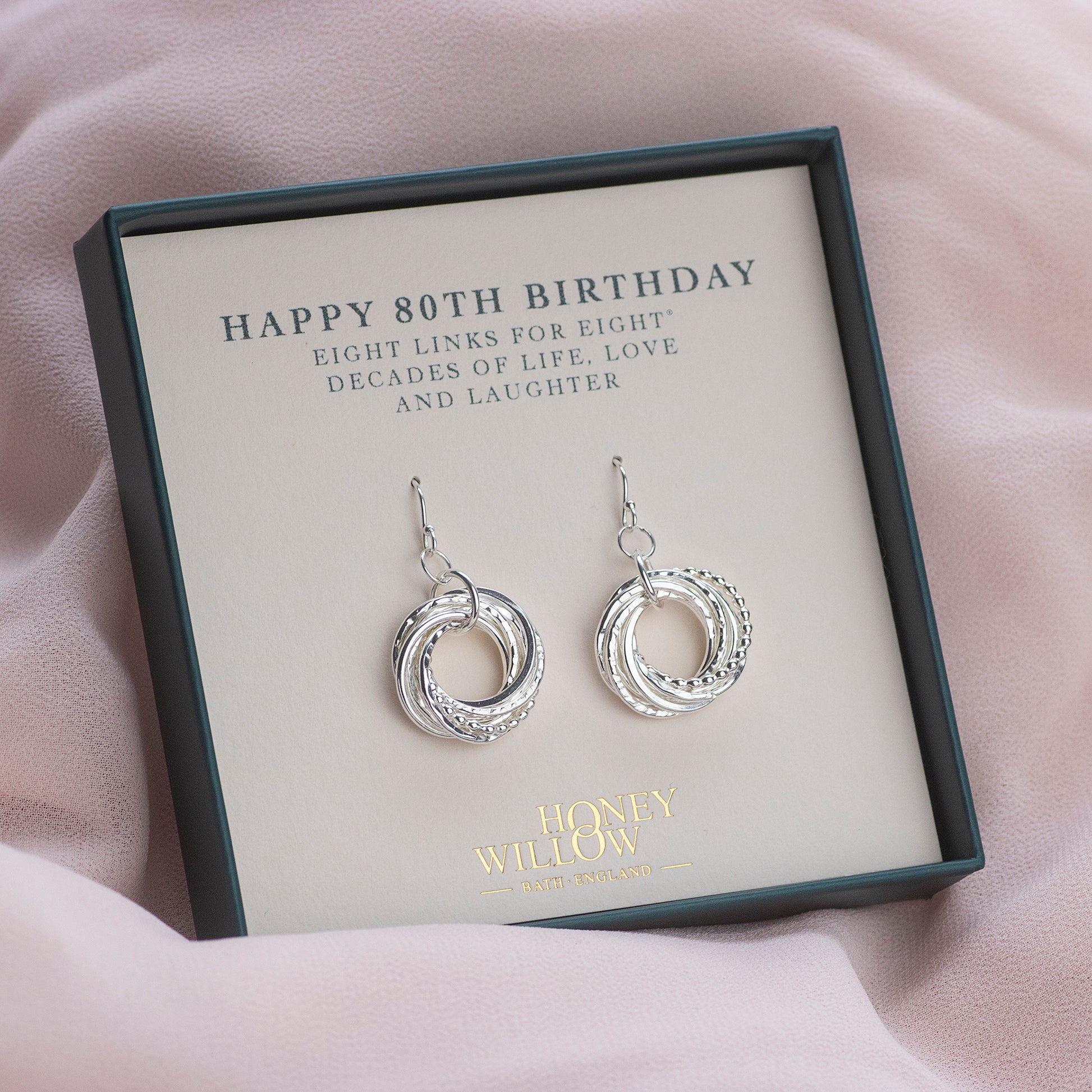 80th Birthday Earrings - Petite Silver - 8 Links for 8 Decades Earrings