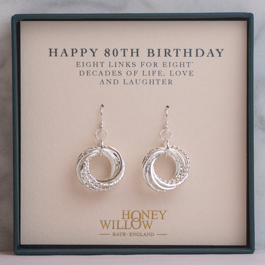 80th Birthday Earrings - The Original 8 Links for 8 Decades Earrings - Petite Silver