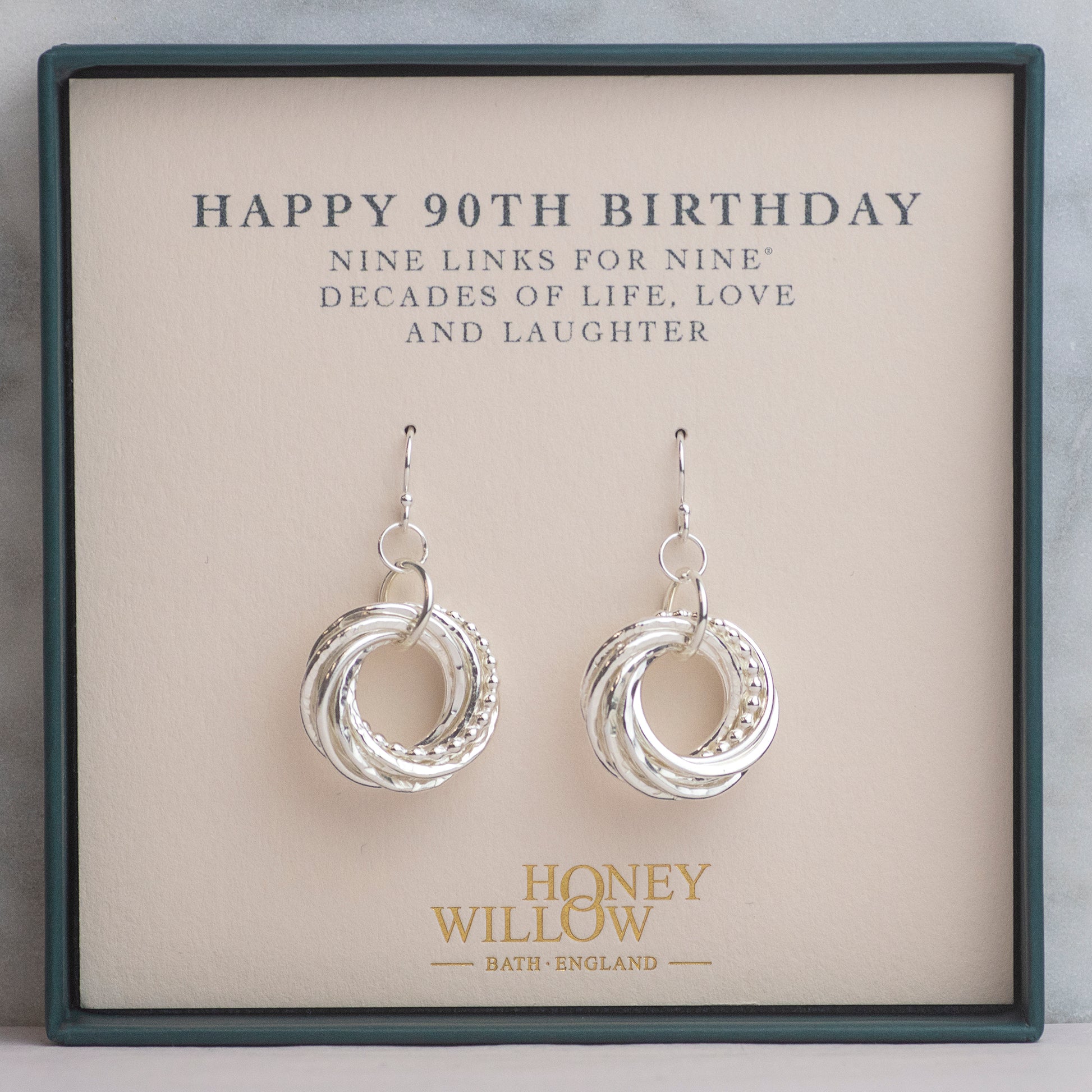 90th Birthday Earrings - Petite Silver - 9 Links for 9 Decades Earrings