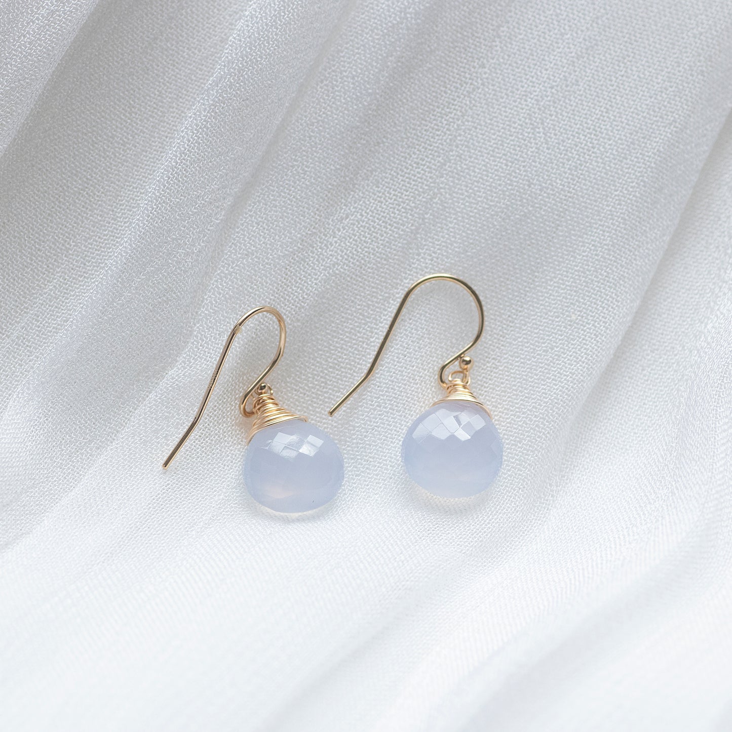 Blue Chalcedony Earrings - Silver & Gold
