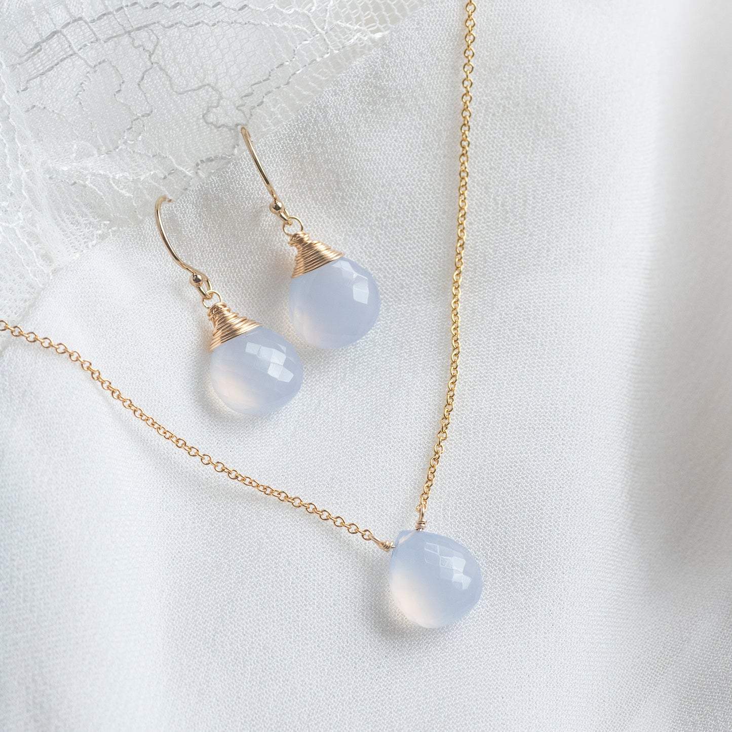 Blue Chalcedony Earrings - Silver, Gold & Rose Gold