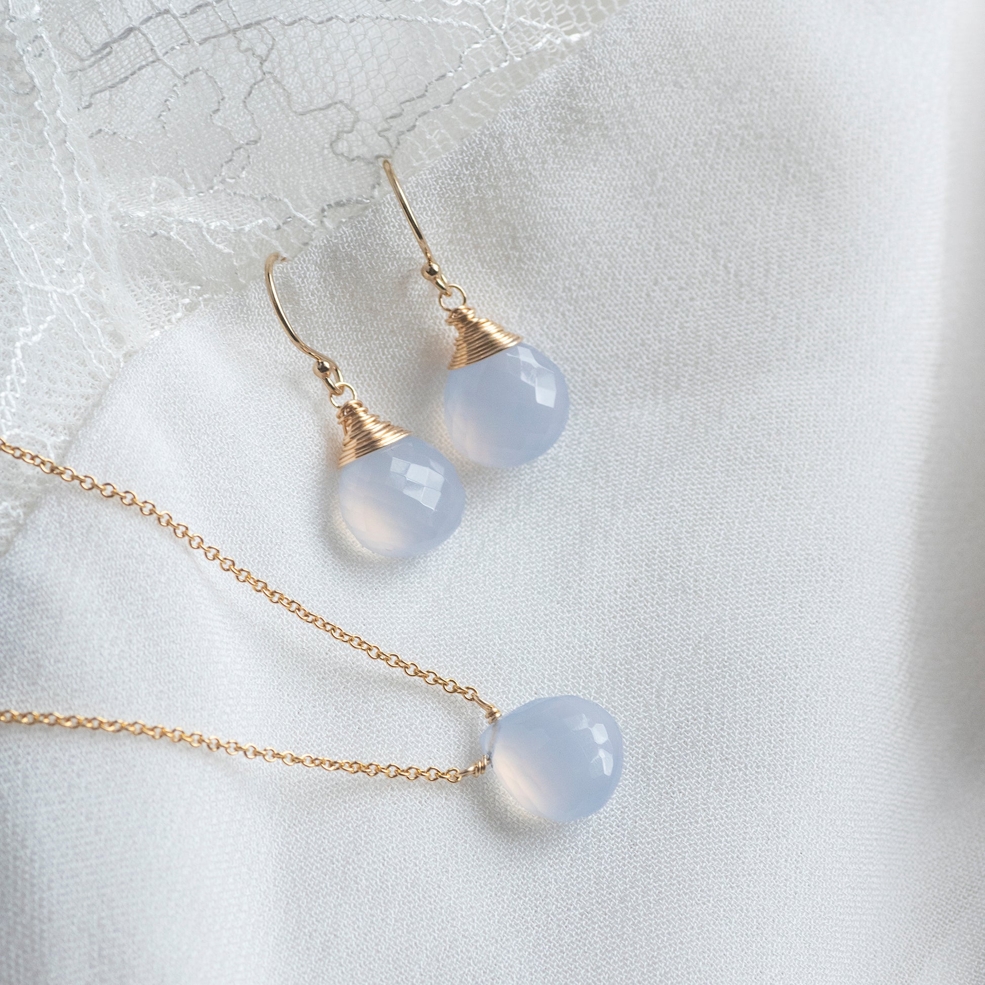 Blue Chalcedony Necklace - Silver, Gold & Rose Gold