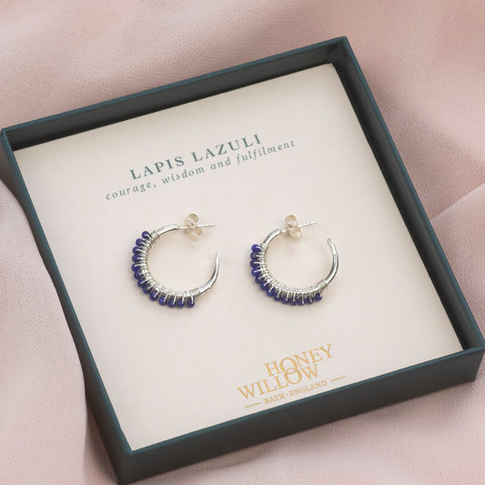 Lapis Lazuli Hoop Earrings - Courage, Wisdom & Fulfilment - 2cm