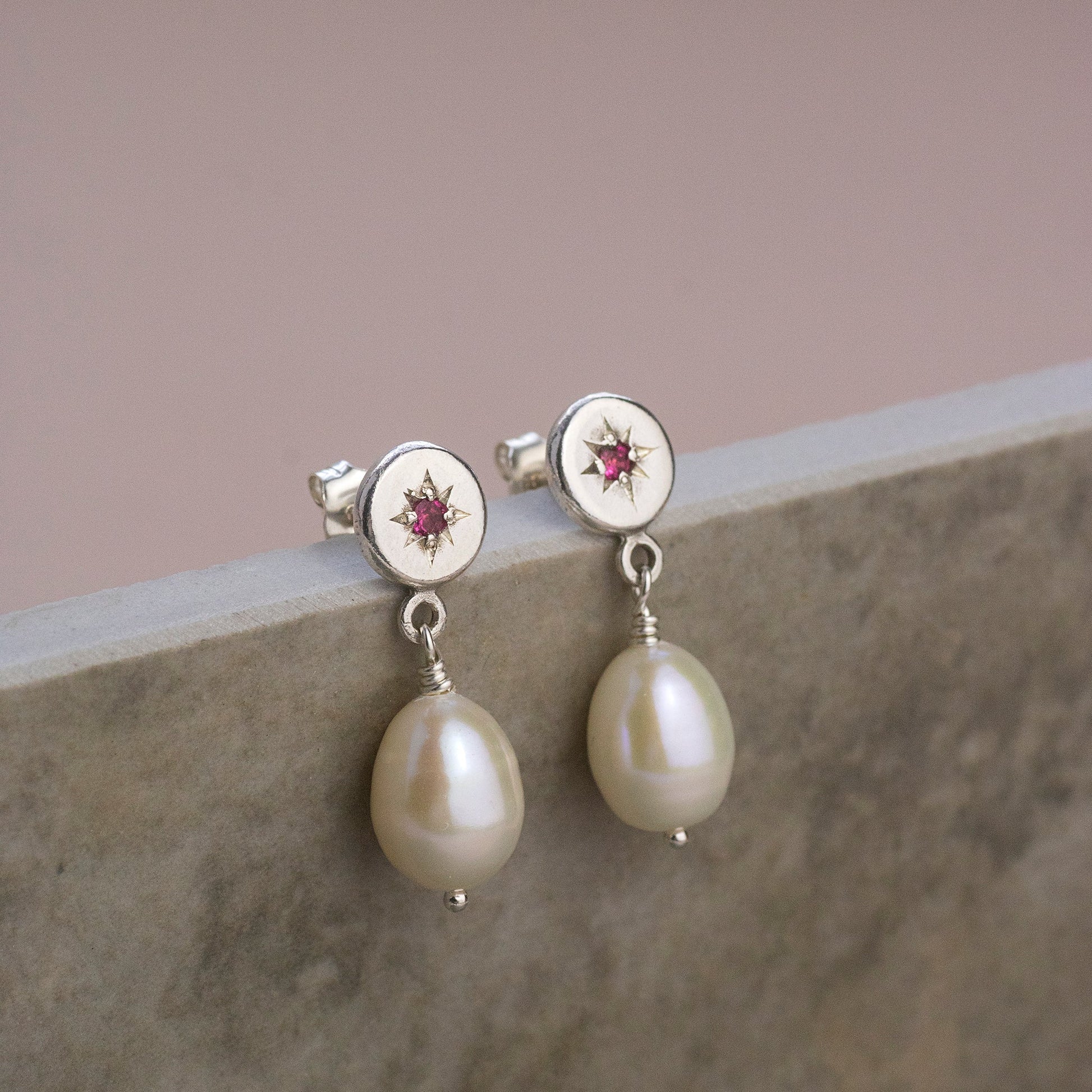 Gift for Niece - Star Set Birthstone Earrings with Pearls - Silver