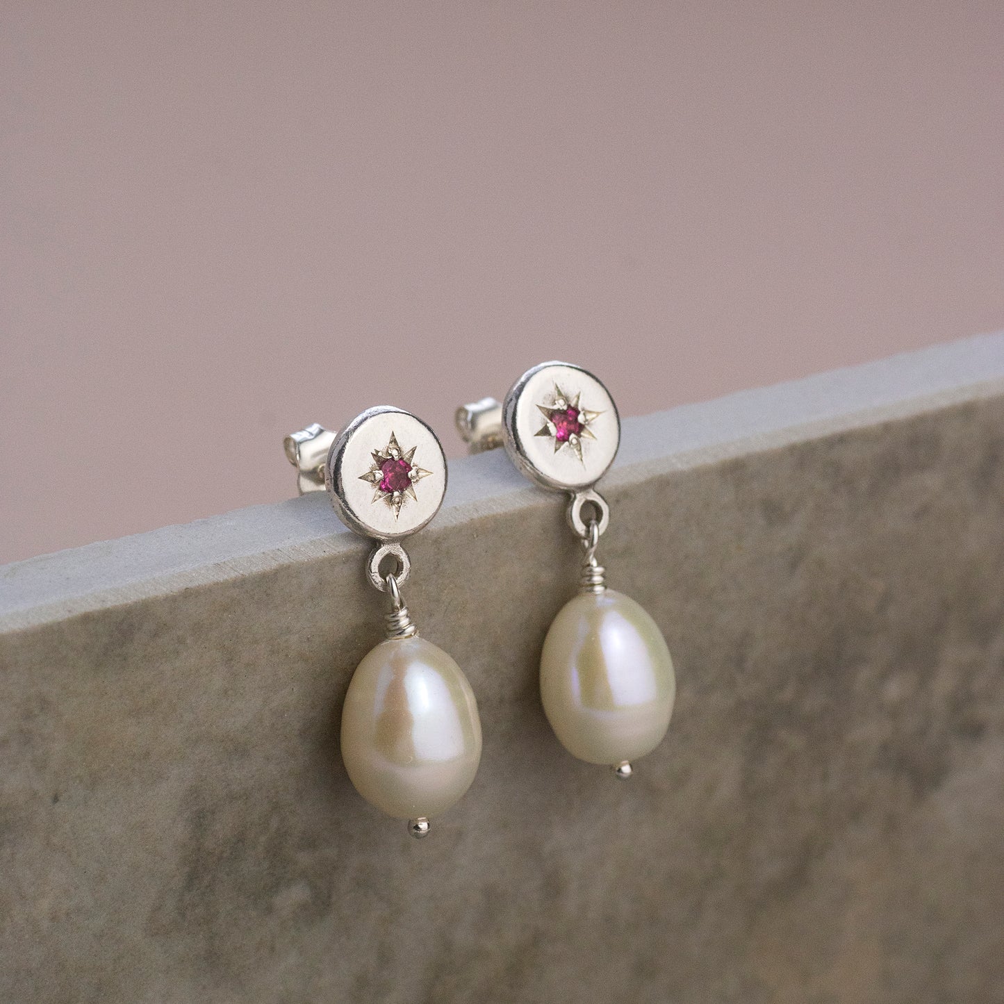 Gift for Granddaughter - Star Set Birthstone Earrings with Pearls - Silver