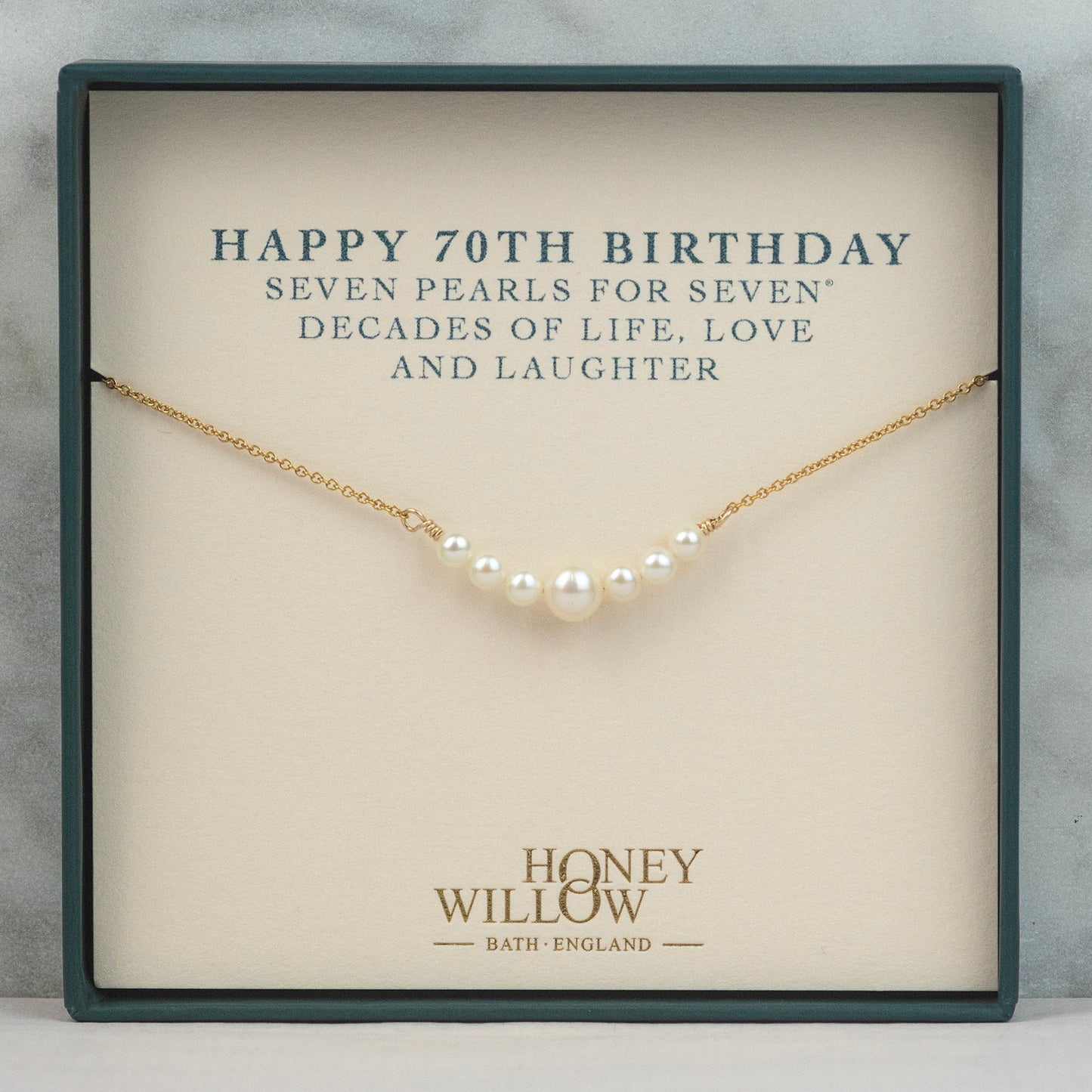 70th Birthday Necklace - 7 Pearls for 7 Decades - Silver & Gold