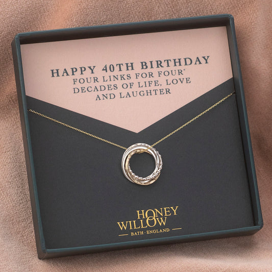 40th Birthday Necklace - The Original 4 Links for 4 Decades Necklace - Silver & 9kt Gold