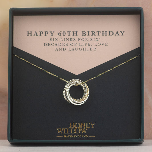 60th Birthday Necklace - Silver & 9kt Gold - The Original 6 Links for 6 Decades Necklace