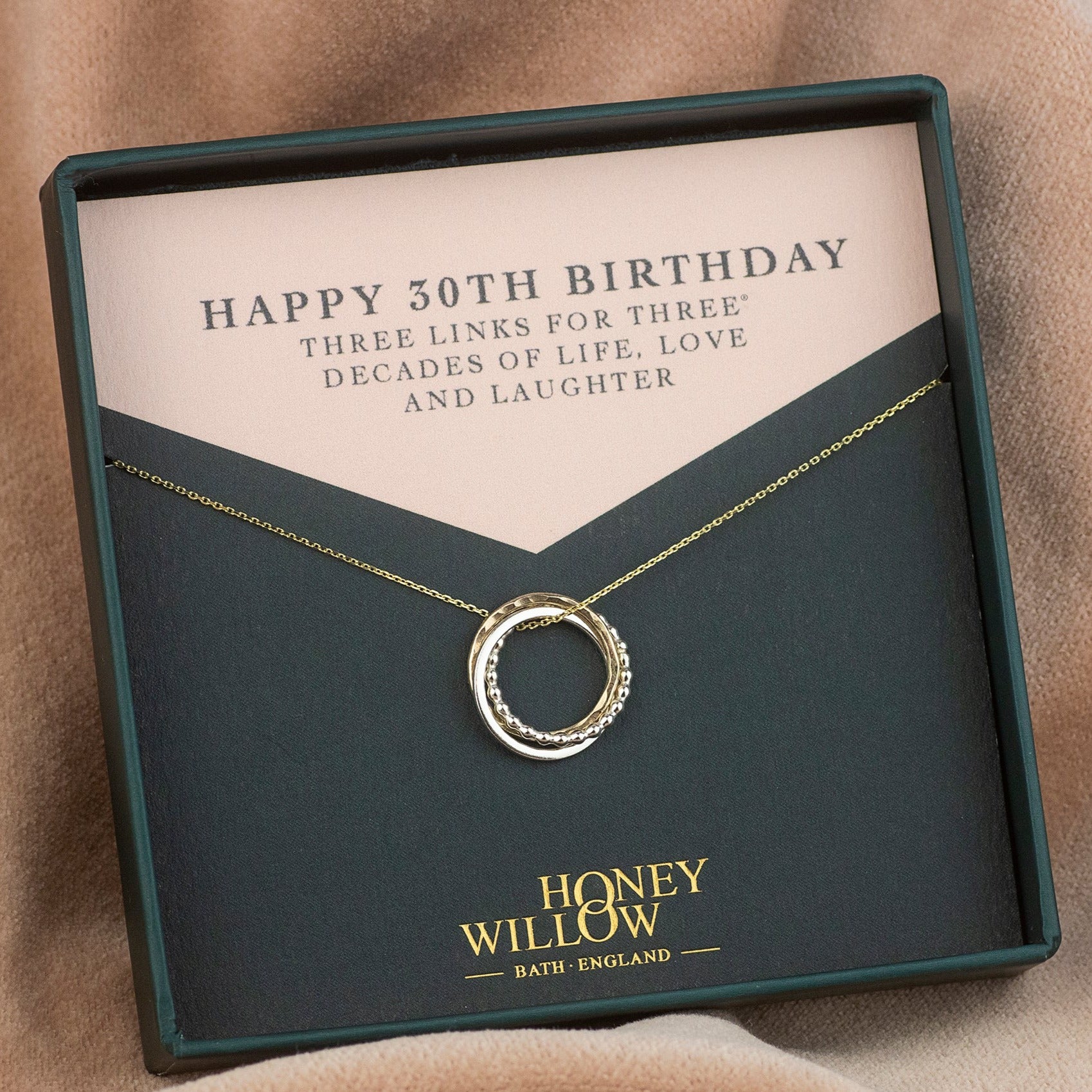 30th Birthday Necklace - Silver & 9kt Gold - The Original 3 Links for 3 Decades Necklace
