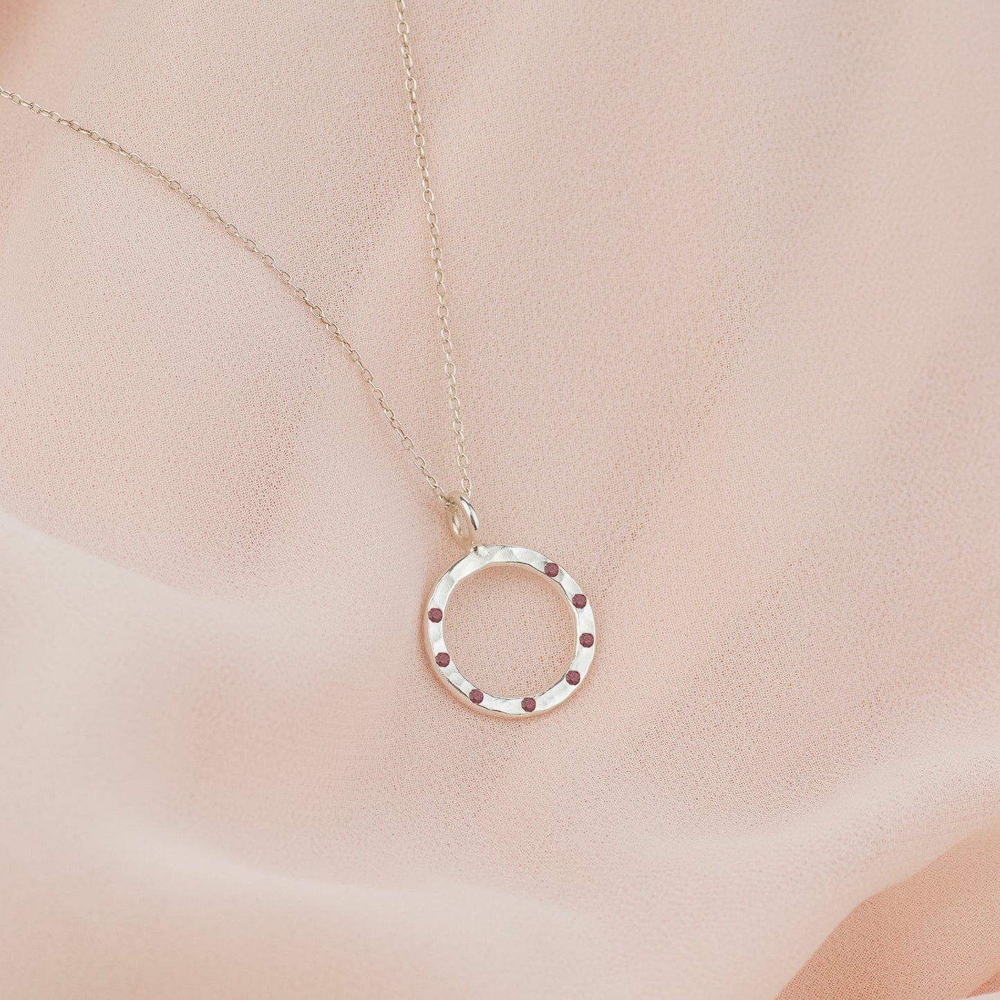 80th Birthday Birthstone Halo Necklace - 8 Birthstones for 8 Decades - Silver