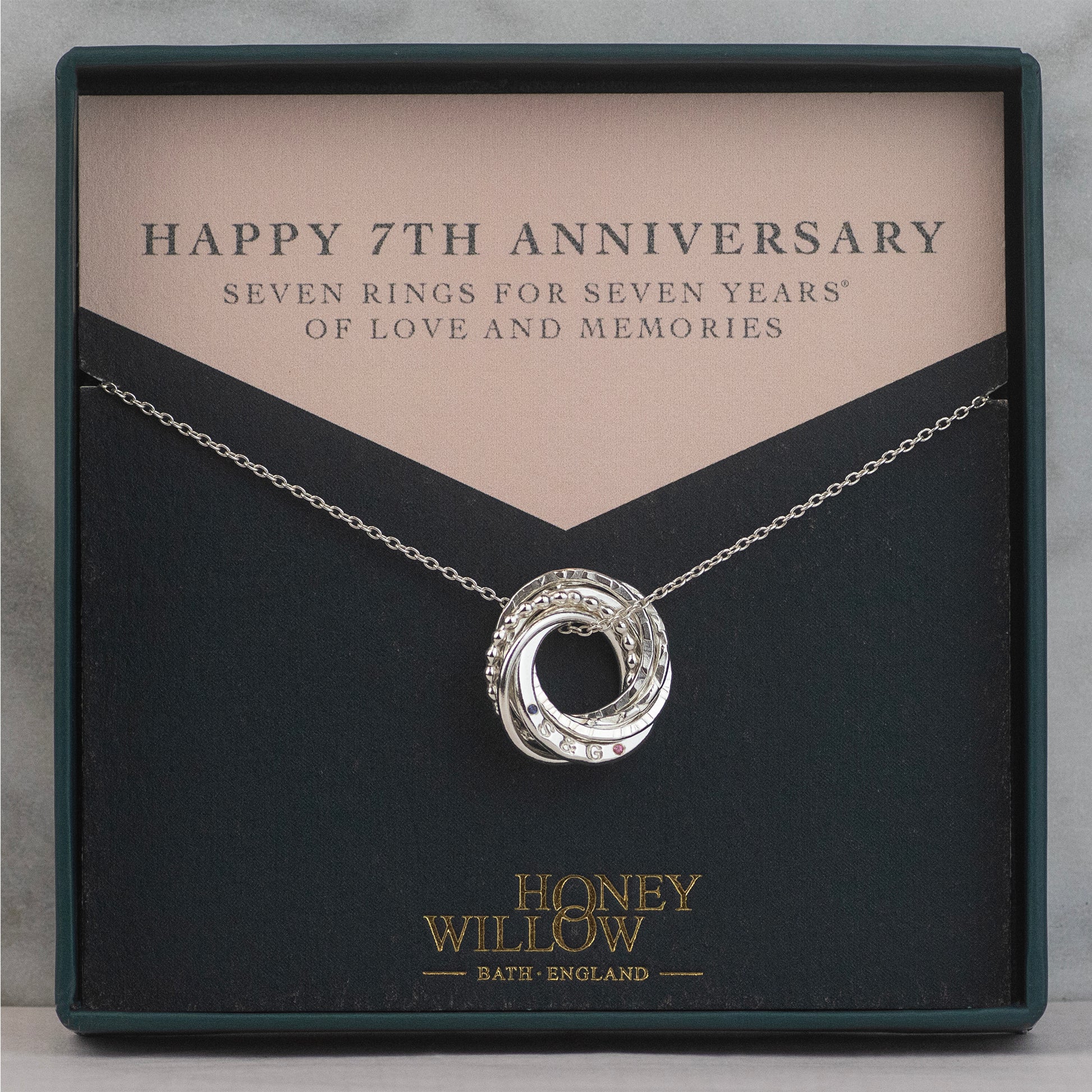 Personalised 7th Anniversary Necklace - Hand-stamped & Birthstones - Petite Silver
