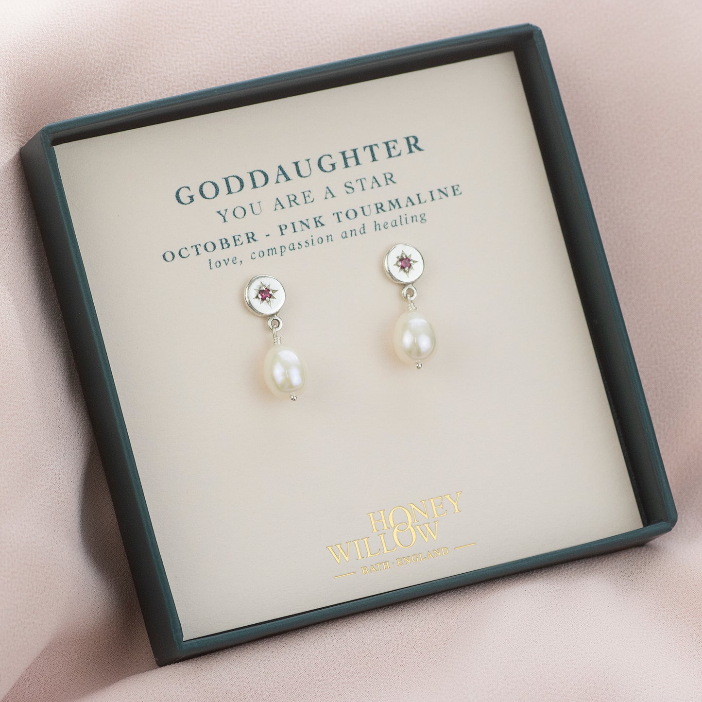 Gift for Goddaughter - Star Set Birthstone Earrings with Pearls - Silver