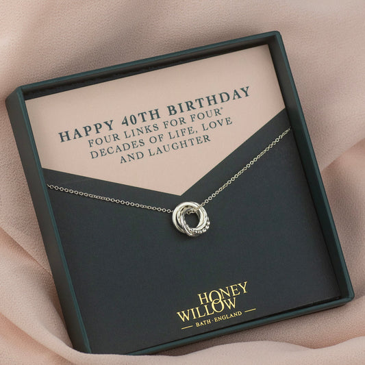 40th Birthday Necklace - The Original 4 Links for 4 Decades Necklace- Silver Love Knot