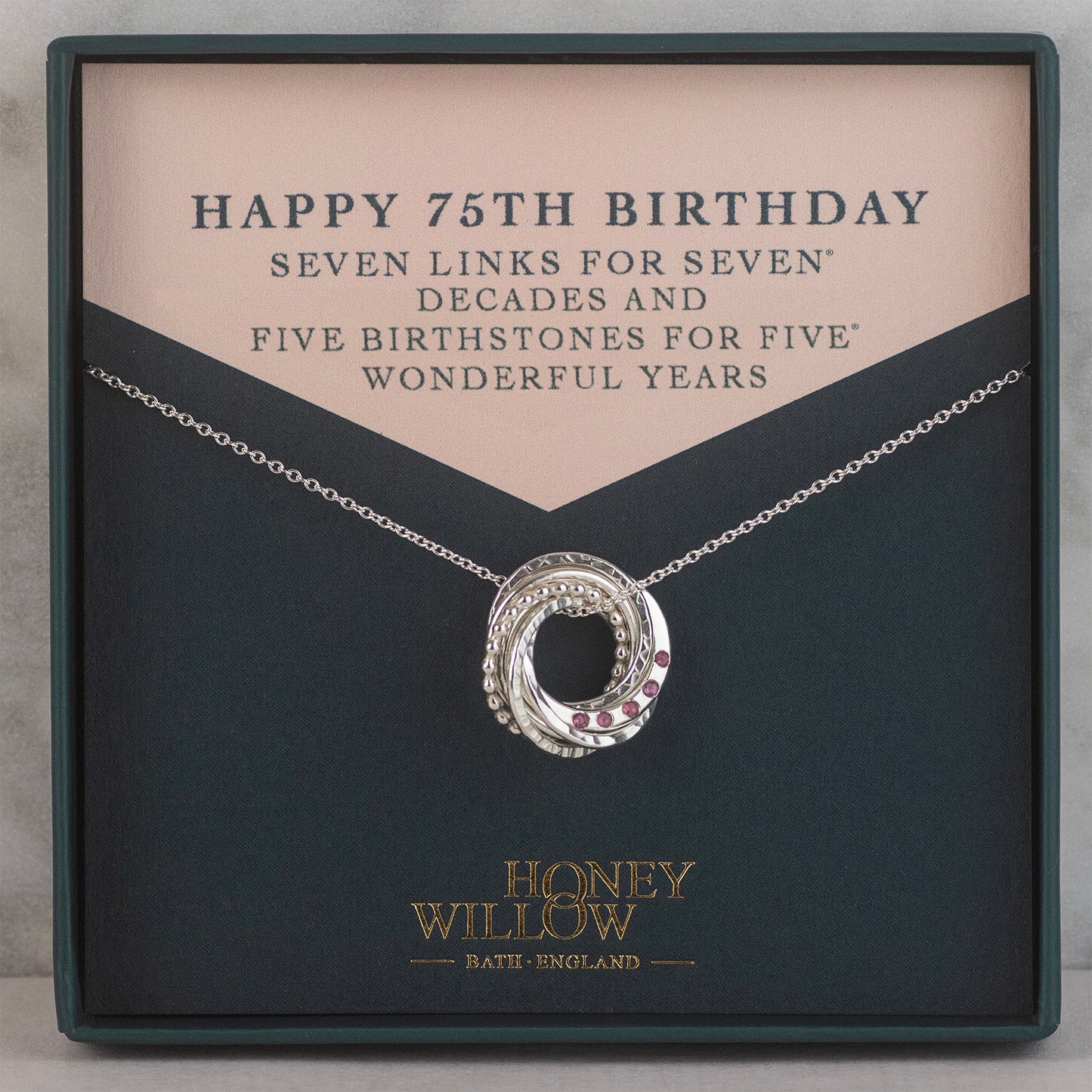 75th Birthday Birthstone Necklace - Silver