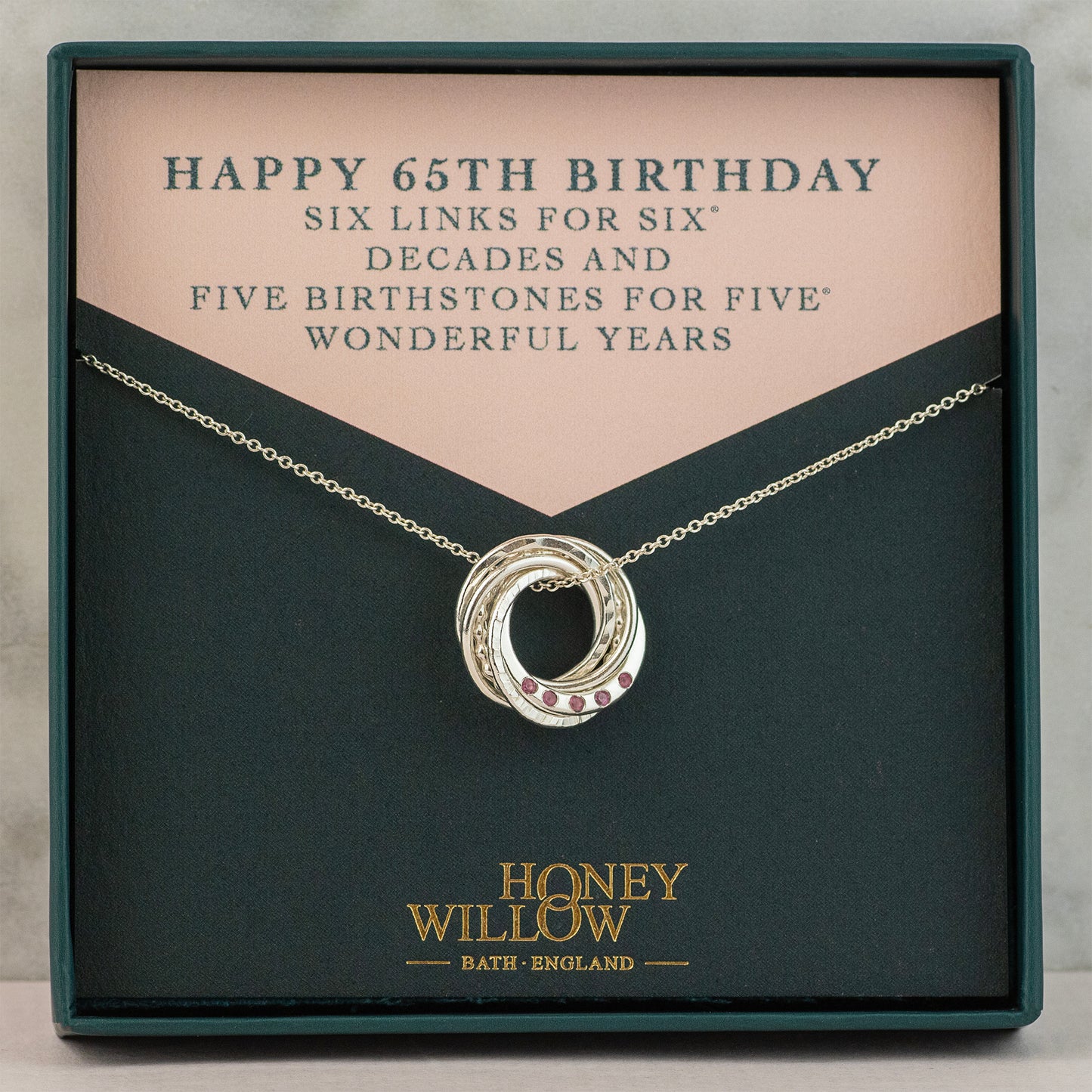 65th Birthday Birthstone Necklace - Silver