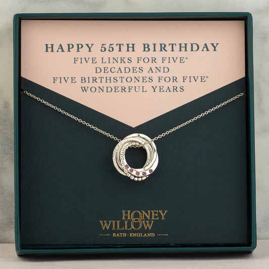 55th Birthday Birthstone Necklace - Silver