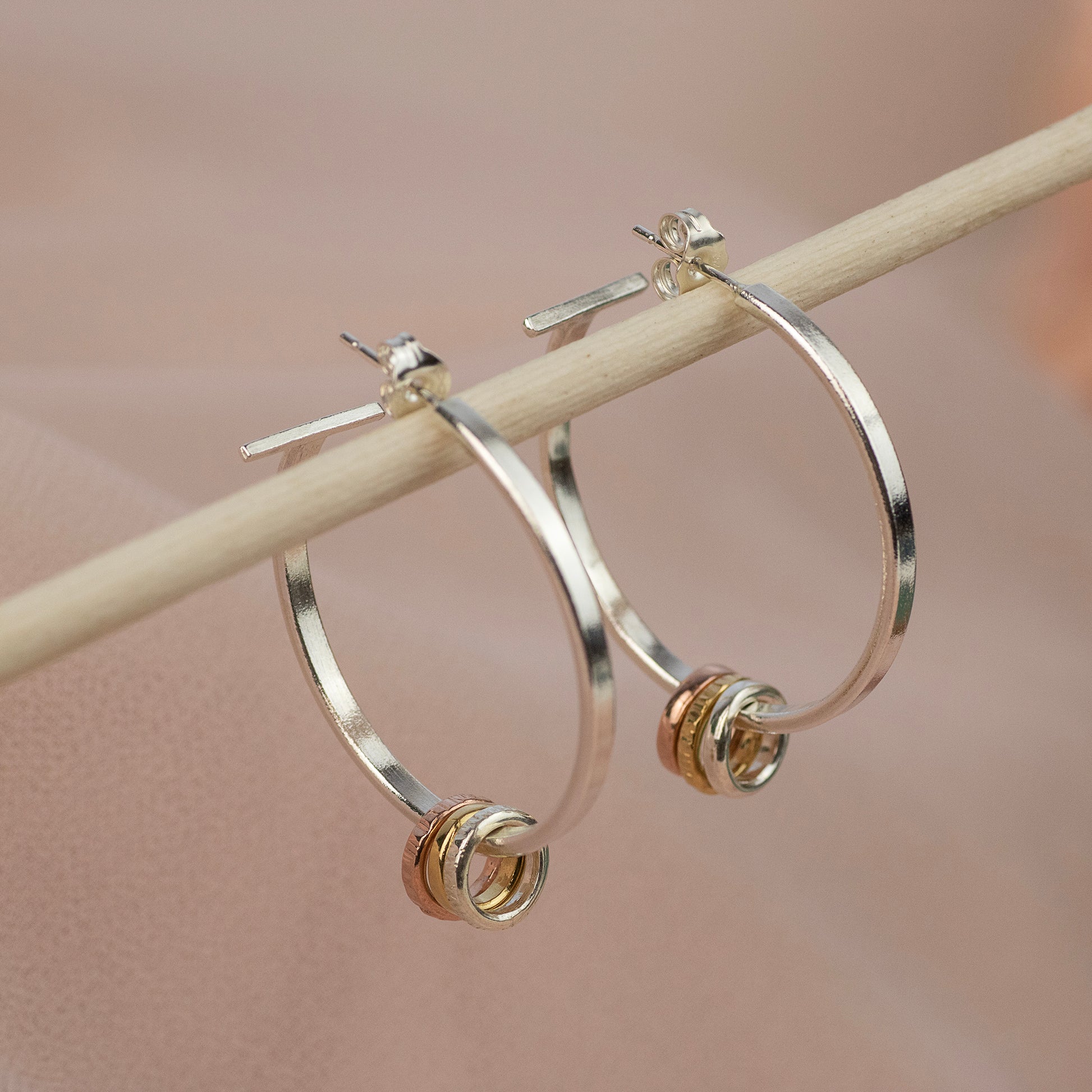 30th Birthday Hoop Earrings - 3 Links for 3 Decades - Silver - Gold - Rose Gold