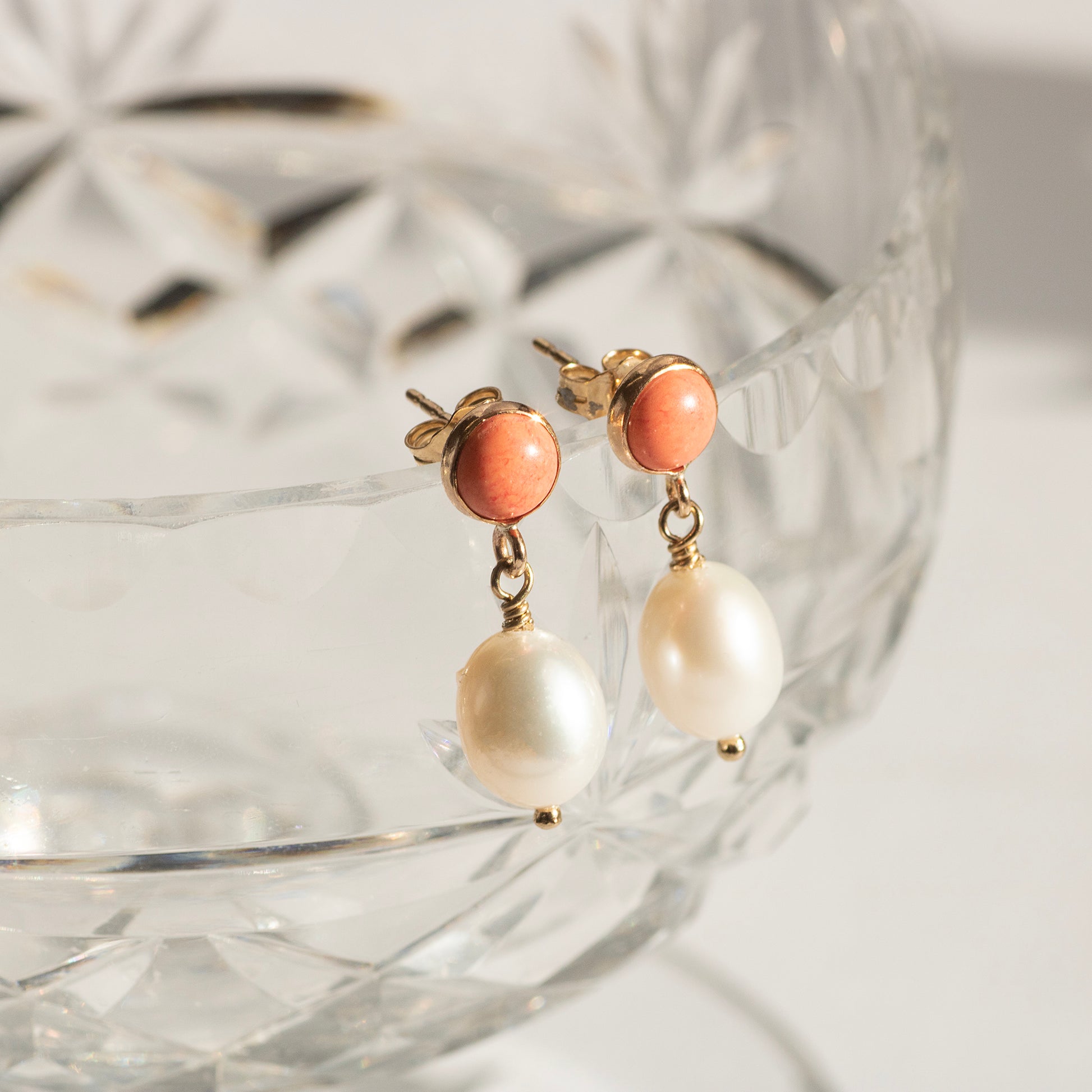 35th Wedding Anniversary Gift - Coral Anniversary Earrings - Silver & Gold