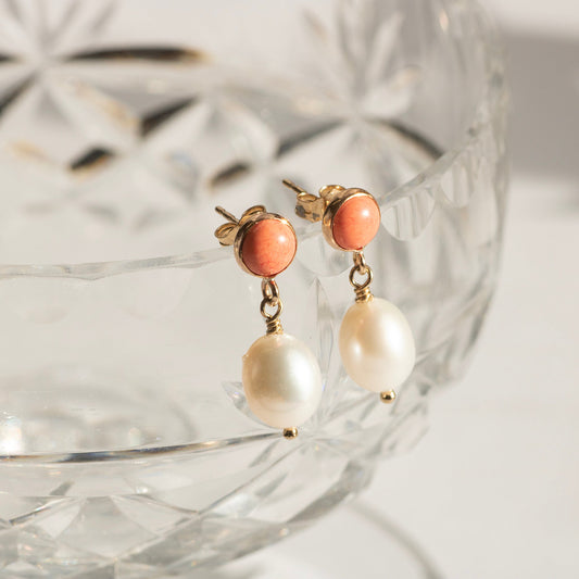 Coral & Pearl Earrings - Silver & Gold