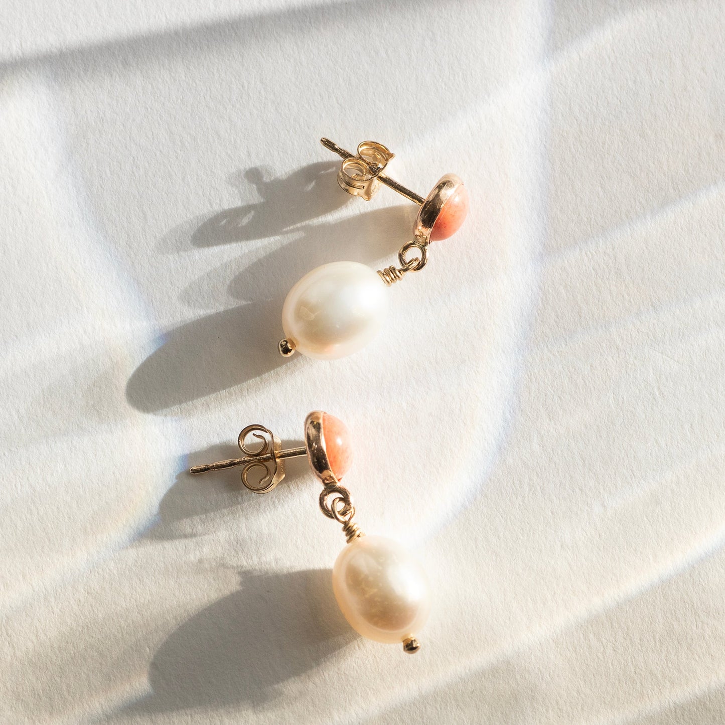 Coral & Pearl Earrings - Silver & Gold