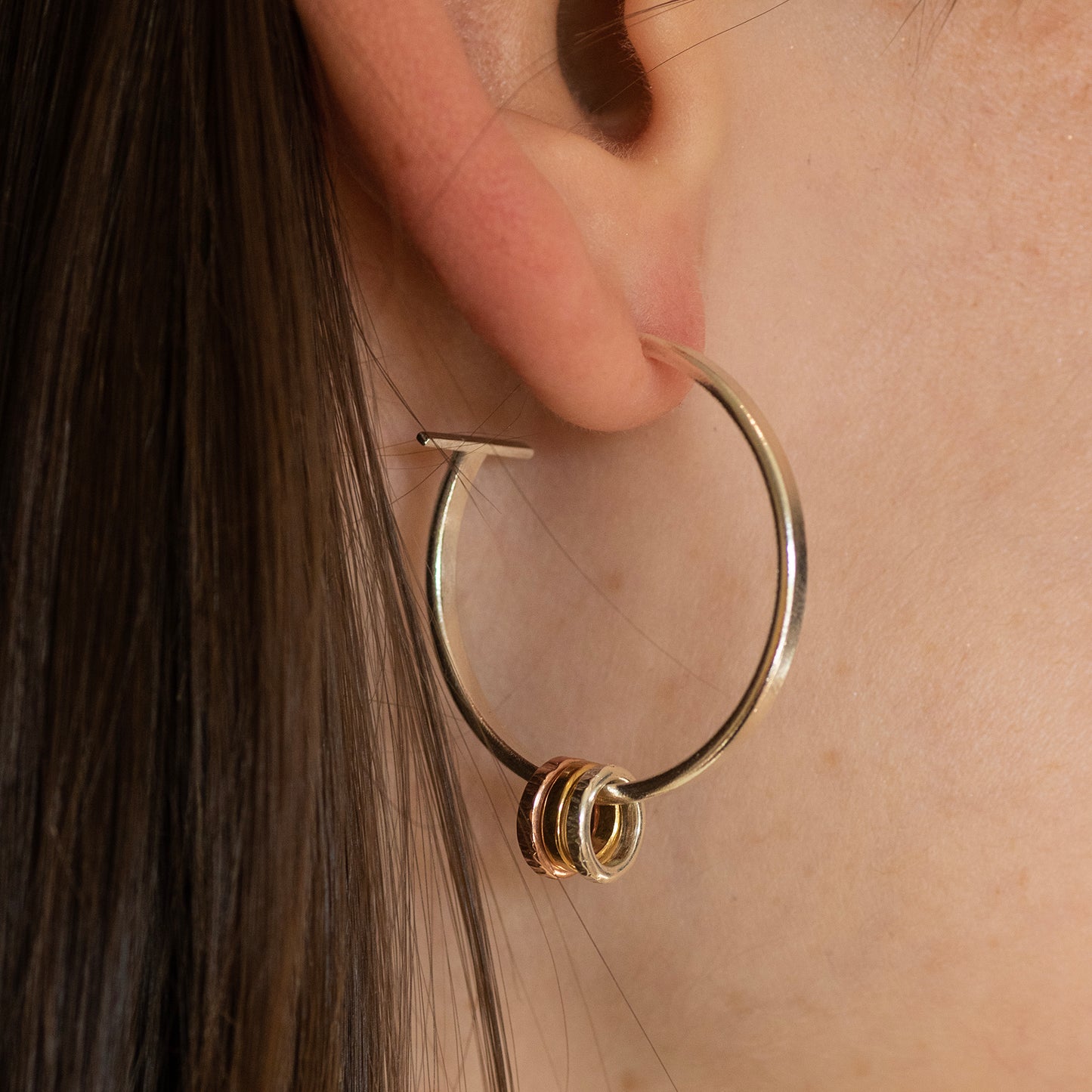 30th Birthday Hoop Earrings - 3 Links for 3 Decades - Silver - Gold - Rose Gold