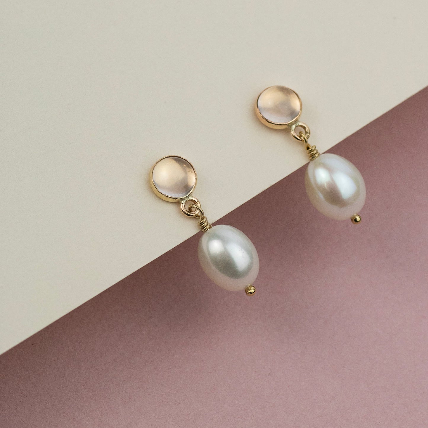 Rose quartz and pearl earrings