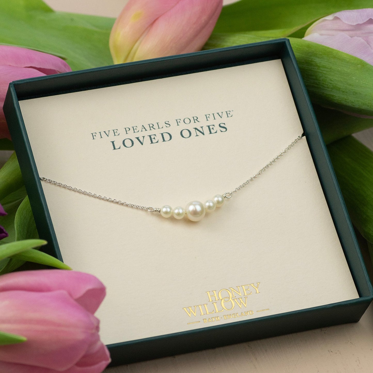 Gift for Mother - 5 Pearls for 5 Loved Ones Necklace - Silver, Gold, Rose Gold