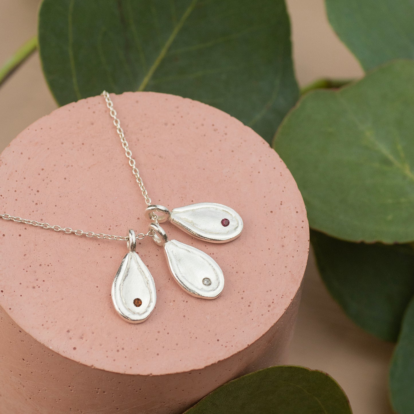 Mother's Day Gift for Mum - Family Birthstone Silver Seed Necklace