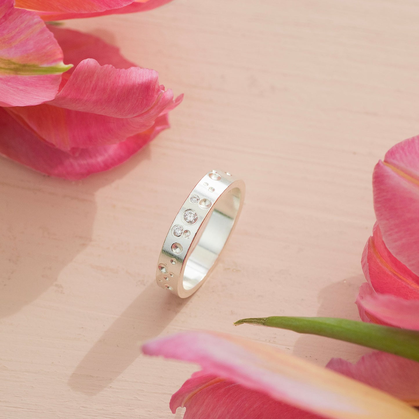 30th Birthday Diamond Felicity Ring -3 Diamonds for 3 Decades - Silver