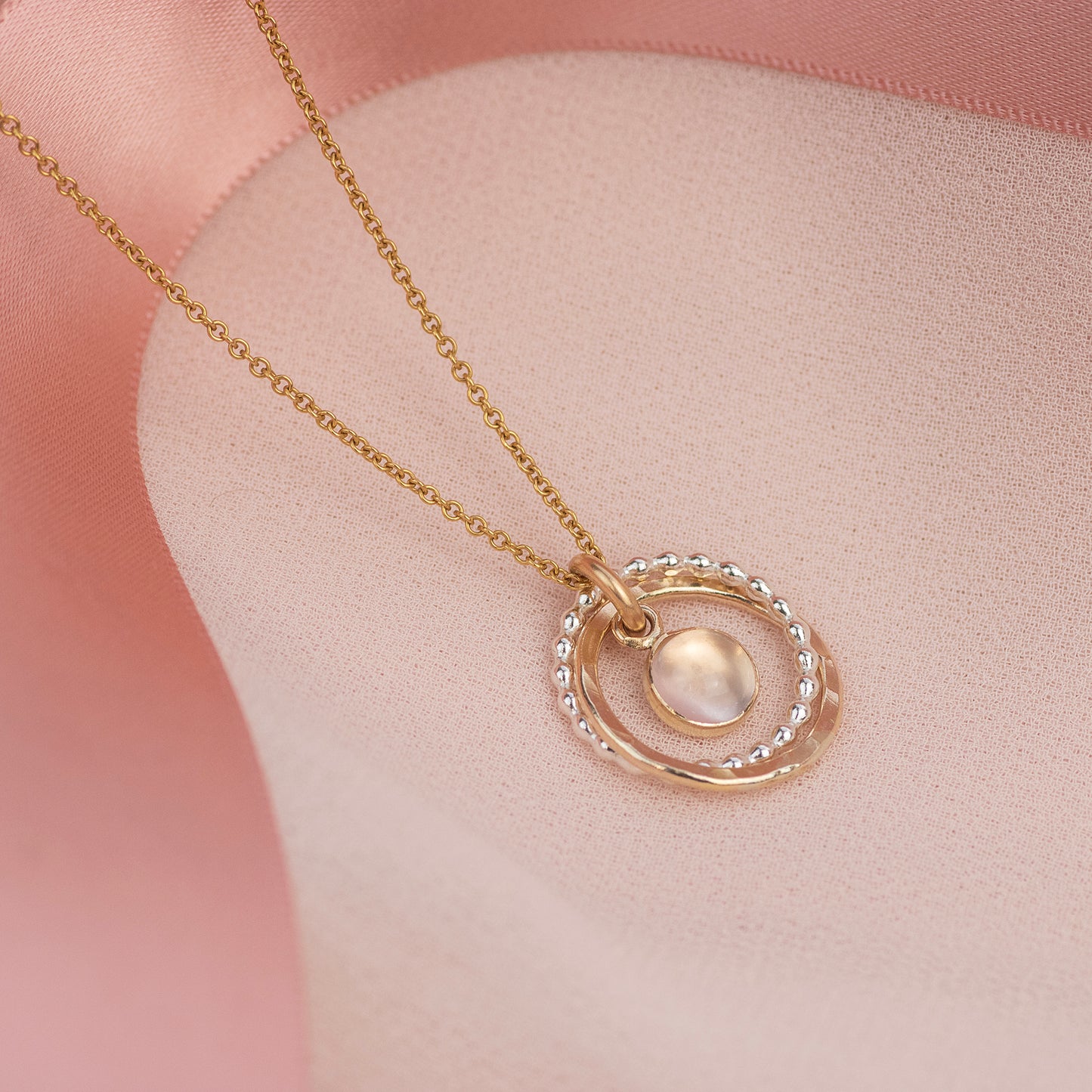 5th Anniversary Gift - Rose Quartz Anniversary Necklace - Silver & Gold