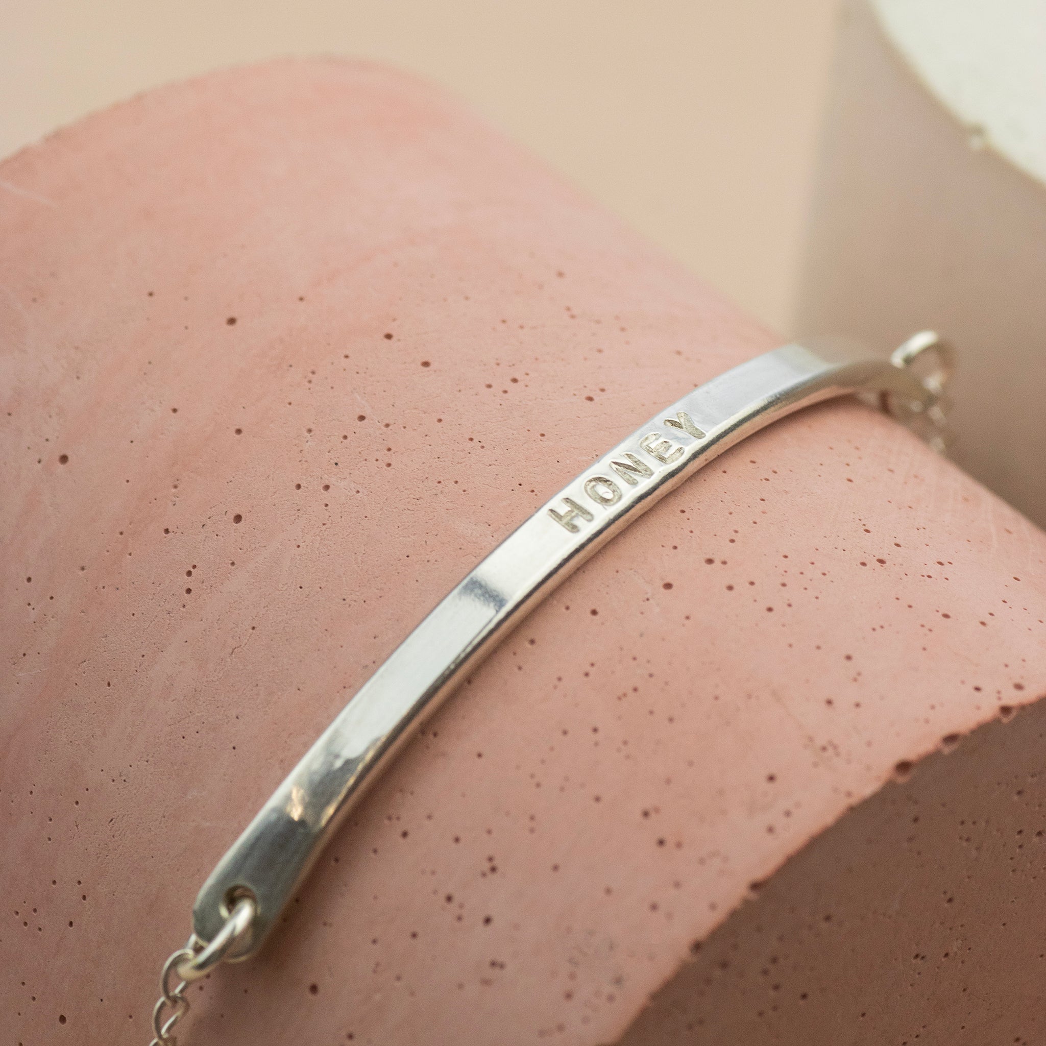 Personalised Silver Bracelet Duo with Engraved Plaque Charm and Crystal Bar  | HappyBulle