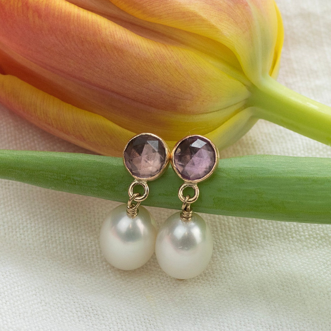amethyst and pearl earrings