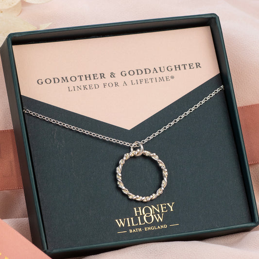 Godmother & Goddaughter Necklace - Linked for a Lifetime - Silver Entwined Necklace
