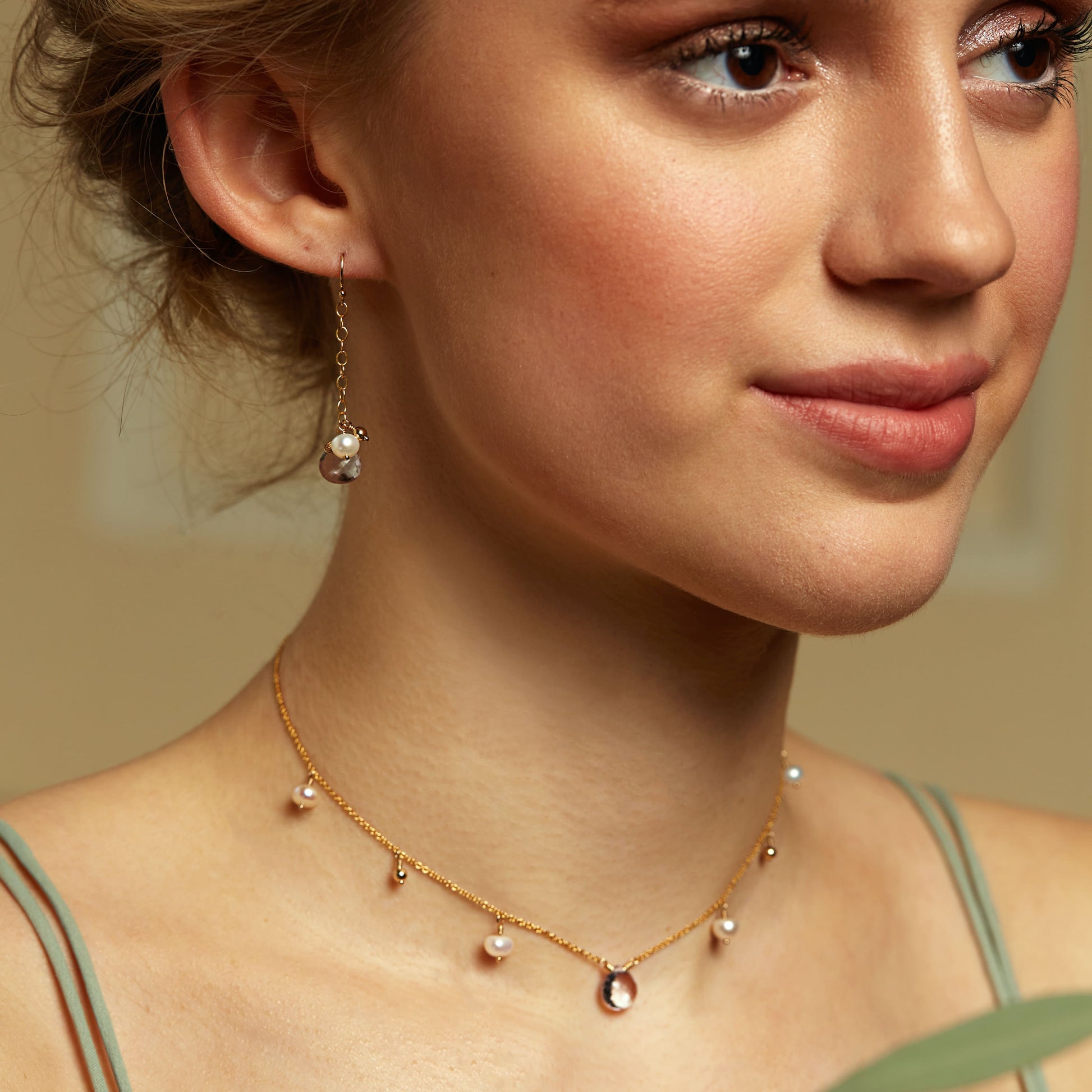 Pearl & Pink Amethyst Earrings - Silver & Gold - Henrietta